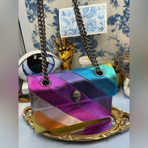 🆕 KURT GEIGER LONDON 🧿 NWOT Leather Kensington Shoulder Bag, Metallic Rainbow - Picture 3 of 16